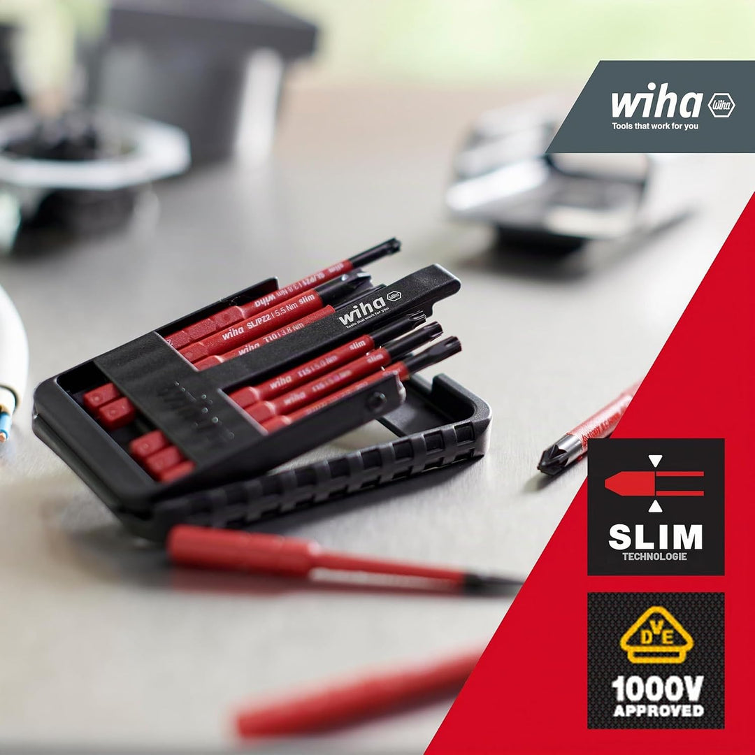 Wiha Bit Set slimBit electric Schlitz, Phillips 6-tlg. inkl. I slimBit-Box I flexibel, kompakt, mobi