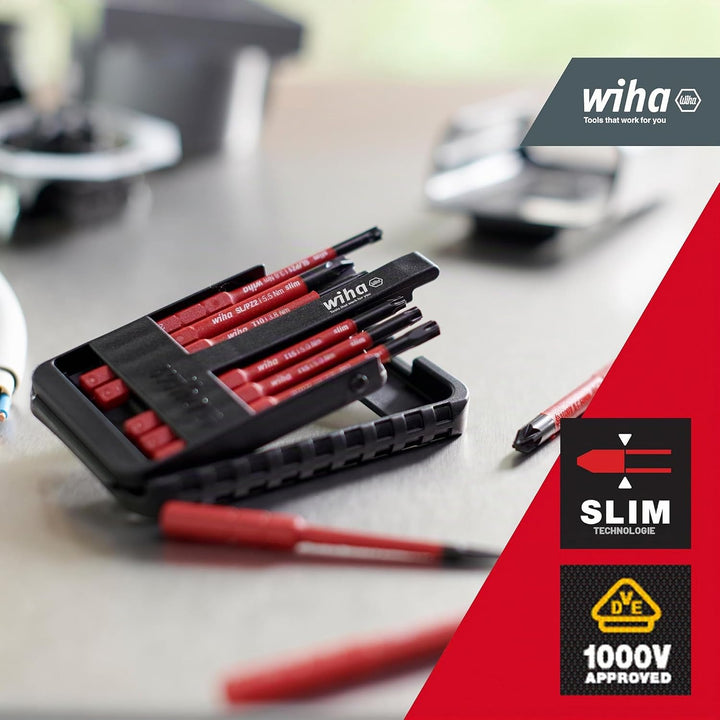 Wiha Bit Set slimBit electric Schlitz, Phillips 6-tlg. inkl. I slimBit-Box I flexibel, kompakt, mobi