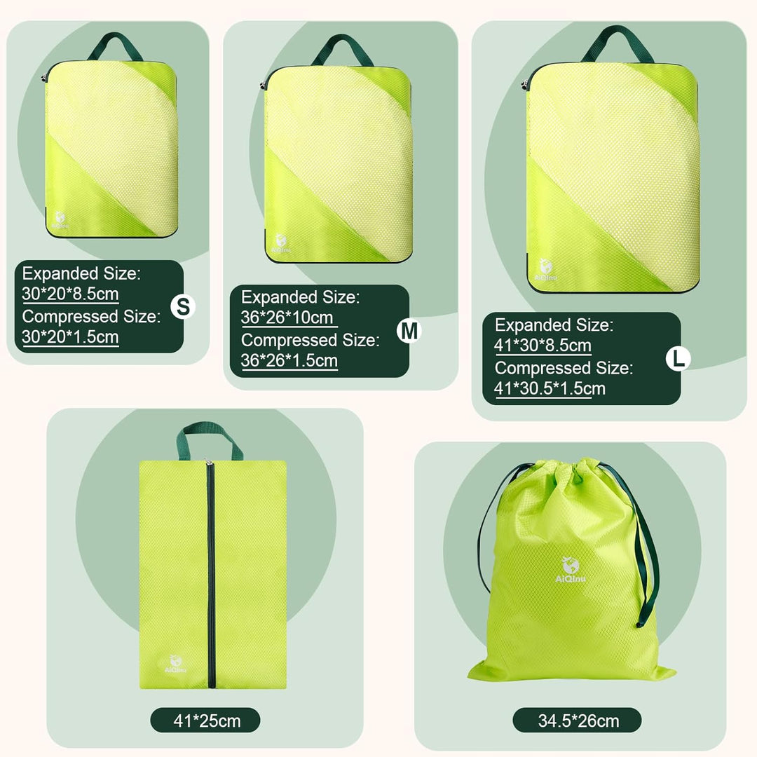 AiQInu Packing Cubes Compression, 5 Stück Packtaschen Kompression Koffer Organizer Set mit Wäschebeu