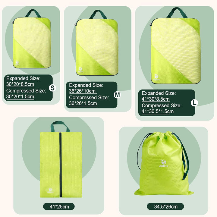 AiQInu Packing Cubes Compression, 5 Stück Packtaschen Kompression Koffer Organizer Set mit Wäschebeu