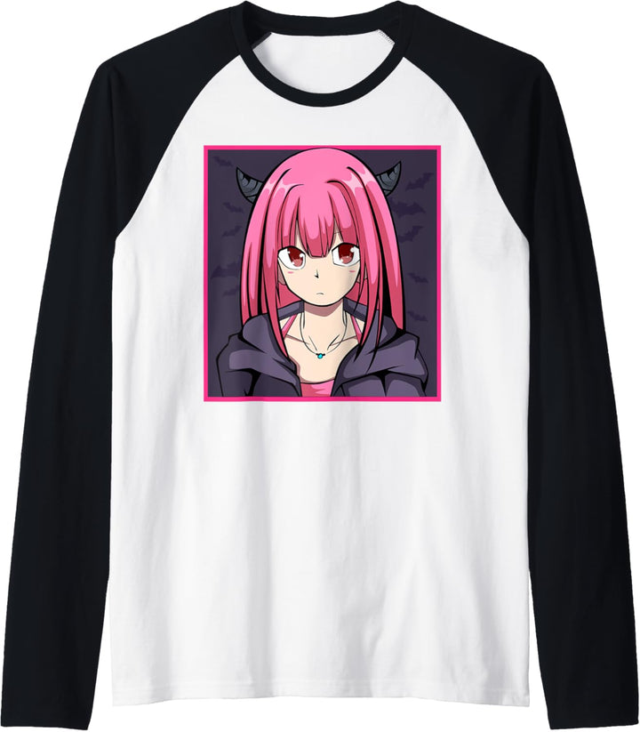 Anime-Teufelsmädchen, niedliches Kawaii-Design Raglan