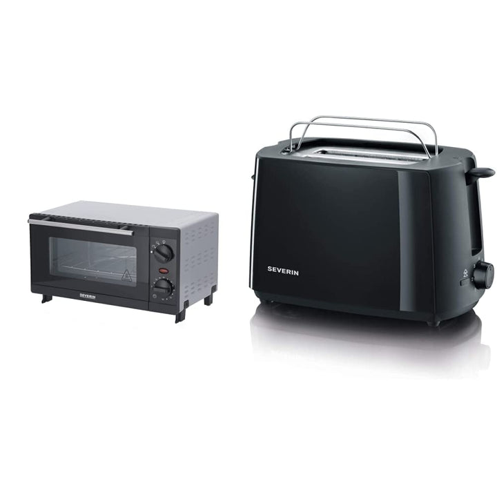 SEVERIN TO 2052 Back- und Toastofen (800 W, Inkl. Grillrost und Backblech, 9 L) silber /schwarz & 22