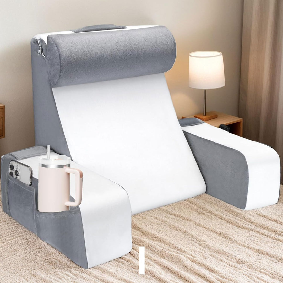 Gross lesekissen für Bett und Sofa, Erwachsene Rückenkissen Bett mit Nackenrolle &amp; Armlehnen, Ergono