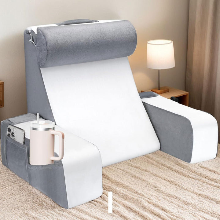 Gross lesekissen für Bett und Sofa, Erwachsene Rückenkissen Bett mit Nackenrolle &amp; Armlehnen, Ergono
