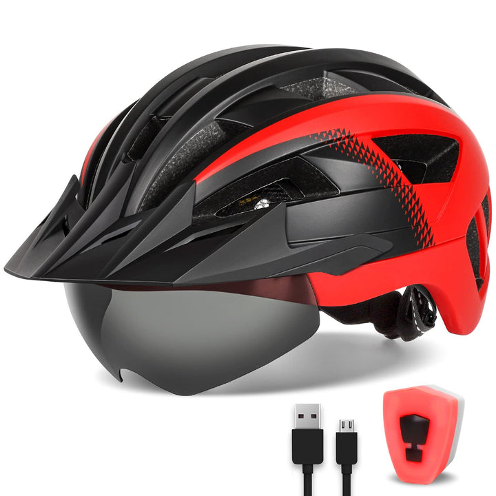 Fahrradhelm mit Visier für Herren Damen, Leichte Fahrradhelm mit Magnetischem Brille und USB-Aufladu