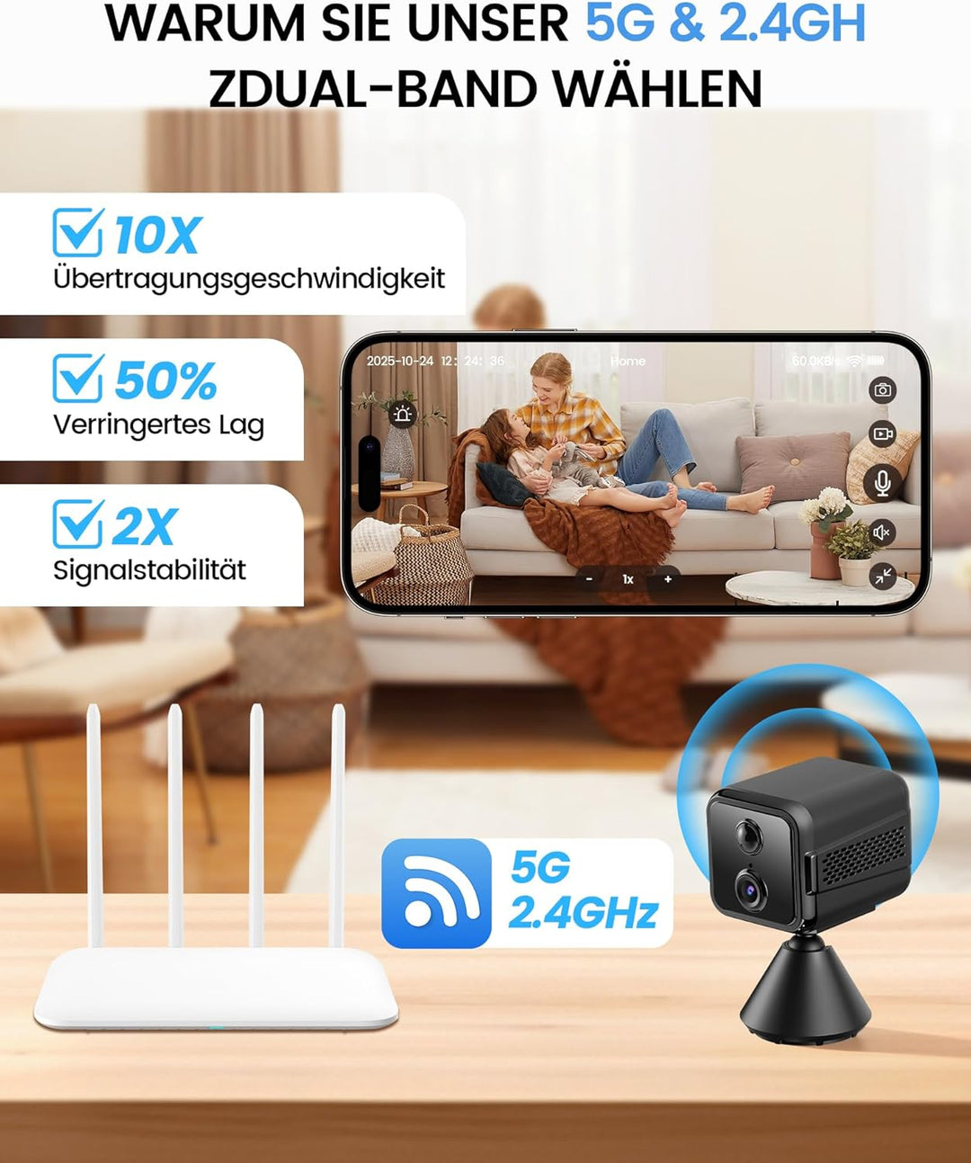 WeChip Mini Kamera, 2K HD Überwachungskamera Innen Für Live Übertragung Handy APP,WiFi & Bluetooth K