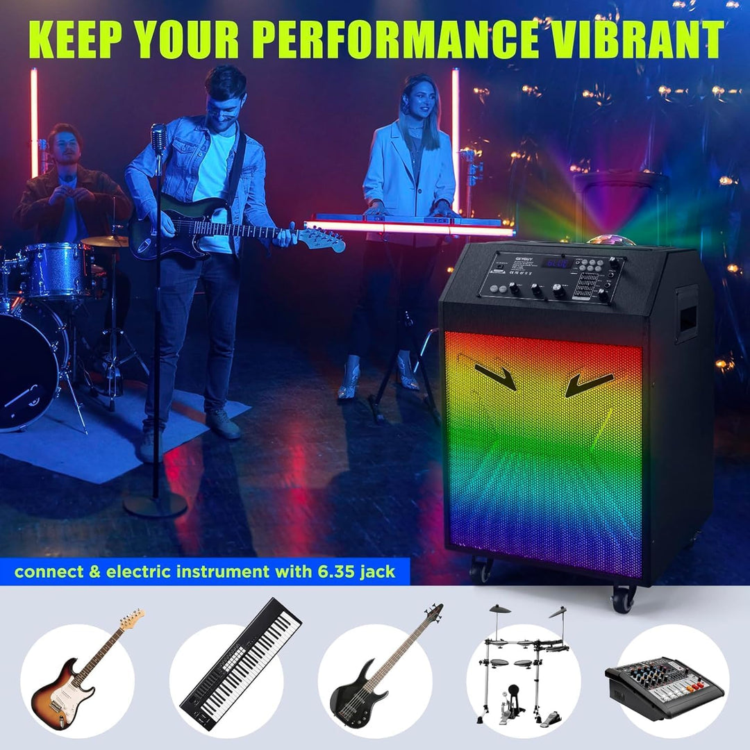 Karaoke Maschine Ankuka Karaoke Anlage mit 2 drahtlosen Mikrofonen Bluetooth PA Anlage mit Rädern un