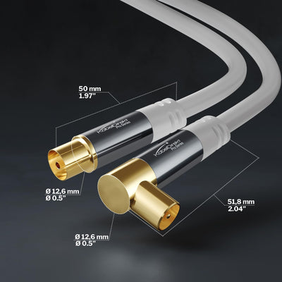 KabelDirekt – 4K Antennenkabel weiss, TV Kabel gerade/90° gewinkelt – 20 m – Fernsehkabel mit Metall