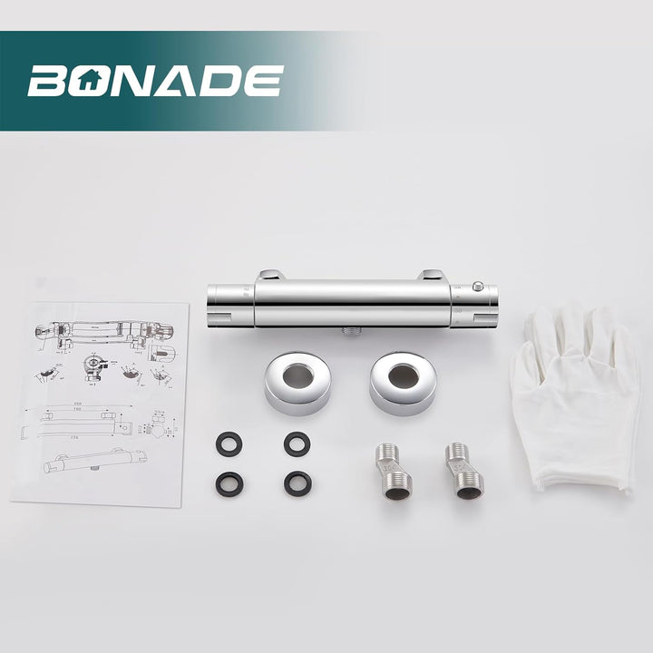 Duscharmatur mit Thermostat, Aufputz Mischbatterie Dusche mit 38°C Sicherheitstaste, Chrom Thermosta