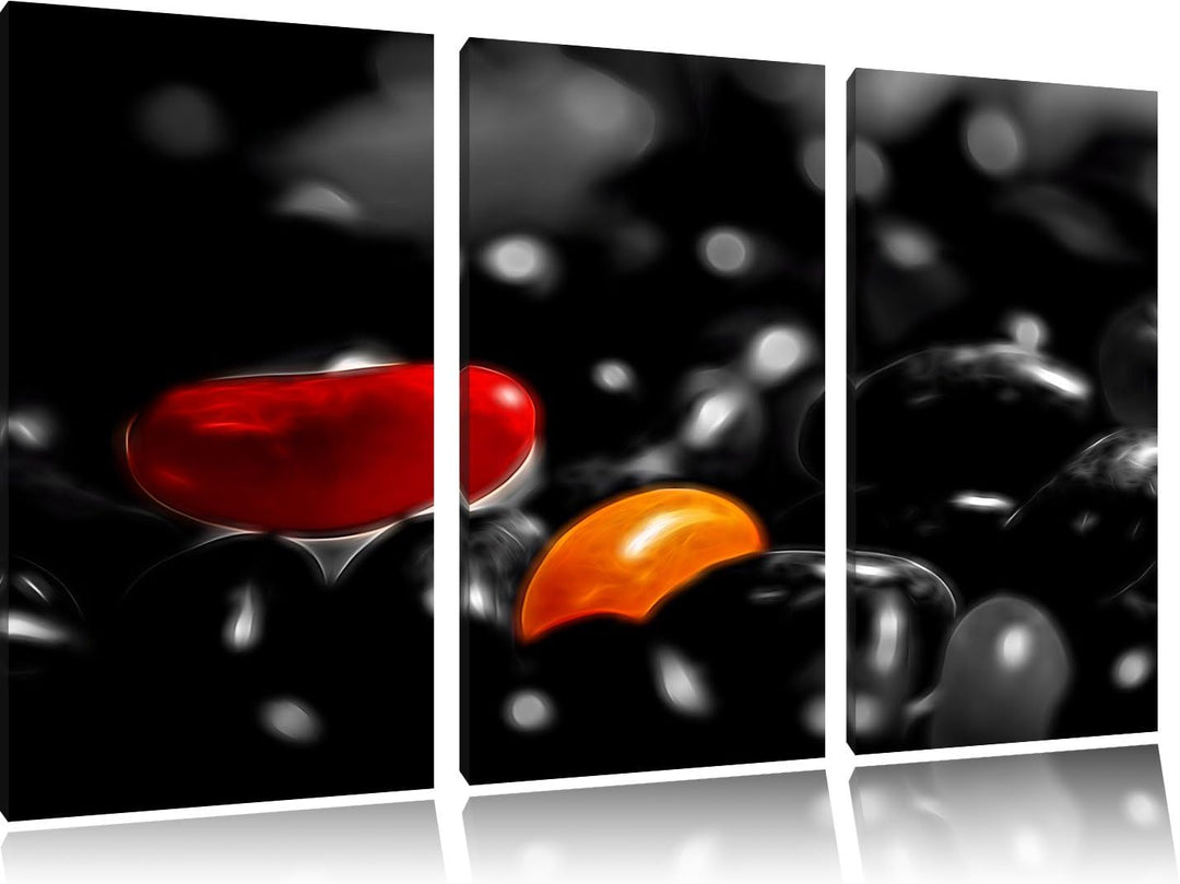 Dark leckere kleine Süssigkeiten schwarz/weiss Deluxe 3-Teiler Leinwandbild 120x80 Bild auf Leinwand