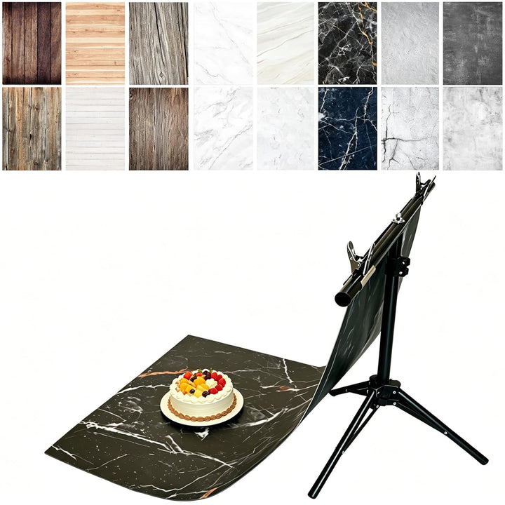 Fotohintergrundpapier mit Ständer, 86,4 x 58,4 cm, doppelseitig, für Foto-Tischplatten, Requisiten f