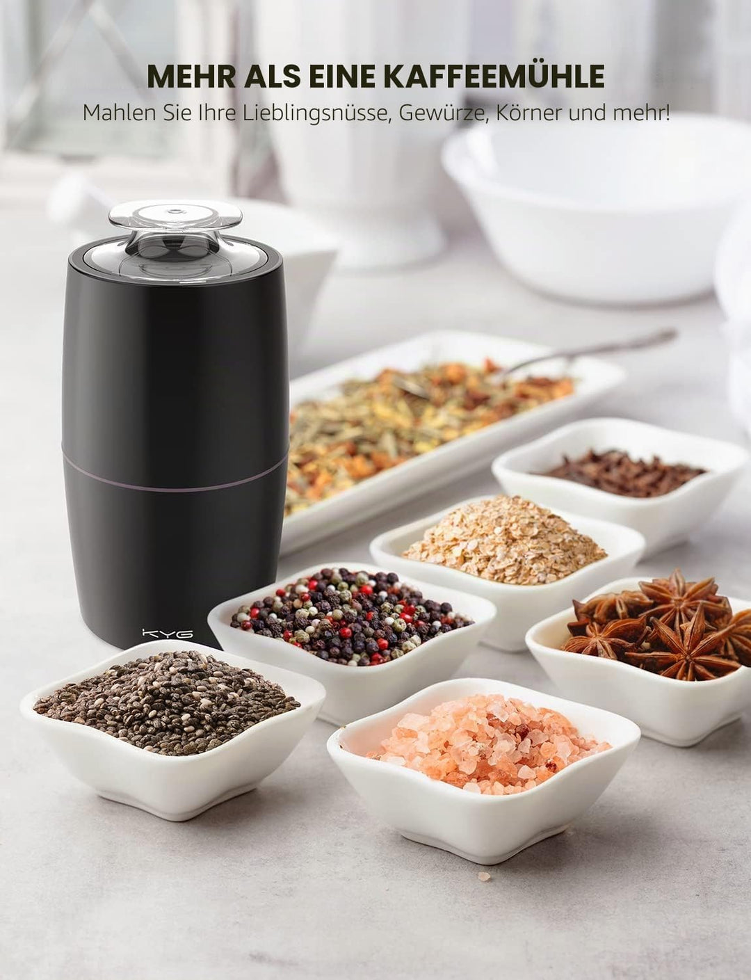 KYG Kaffeemühle Elektrisch 300W Motor 70g Fassungsvermögen Elektrische Propellermühlen Sicherheitssc