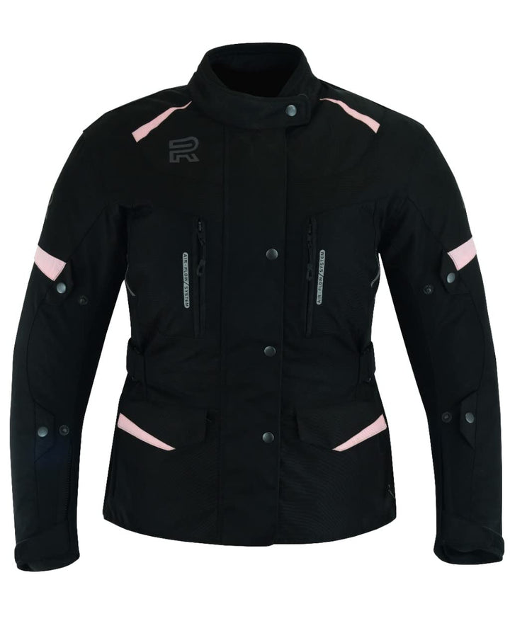 RS Motorradjacke für Damen, Textil, Winter, wasserdicht, mit (CE) Protektoren XL Rosa, XL Rosa