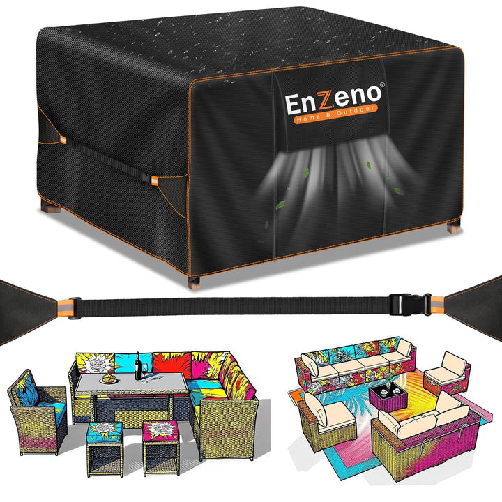 Enzeno Abdeckung Gartenmöbel Wasserdicht 220x220x90cm, Loungemöbel Abdeckung Winterfest, Abdeckhaube
