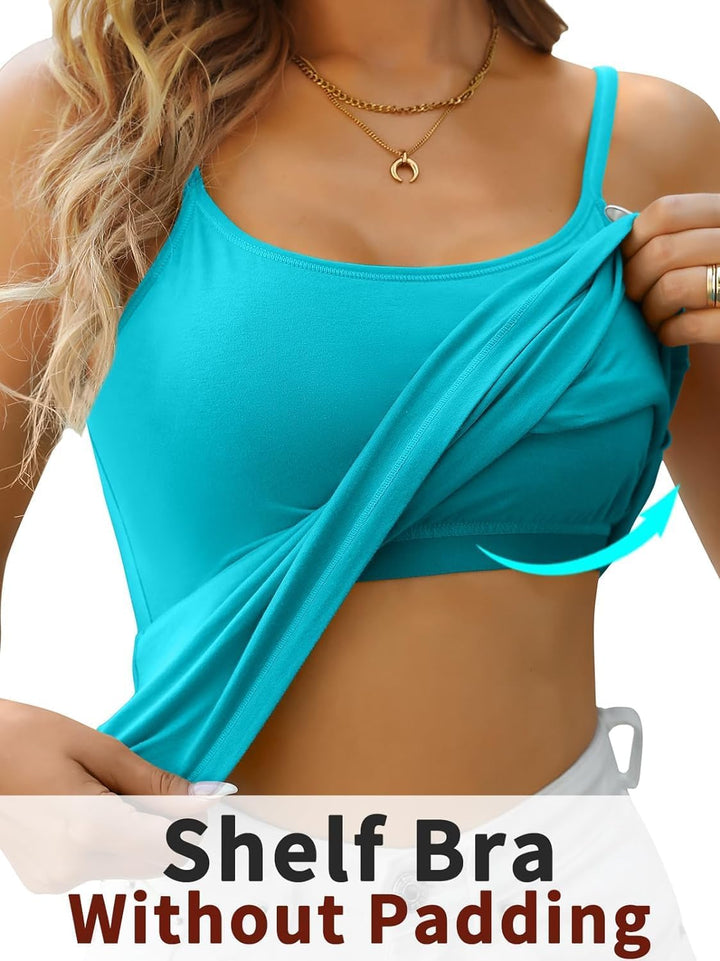 Attraco 2er Pack Damen Baumwolle Tank Top mit Regal BH Unterhemd Verstellbarer breiter Riemen Camiso