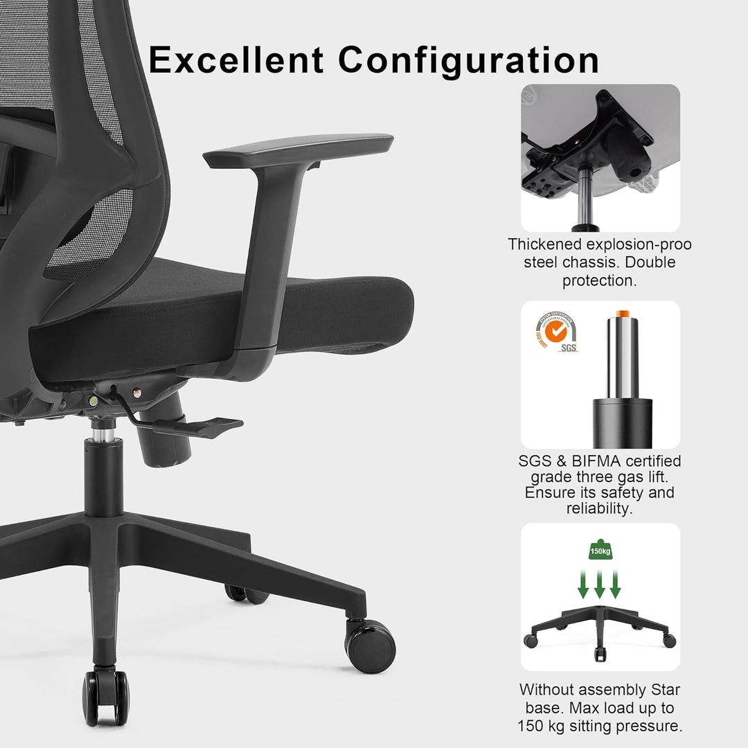 CALIYO Icon-H Bürostuhl Ergonomisch, Schreibtischstuhl mit Verstellbarer Kopfstütze, Armlehnen, Lend
