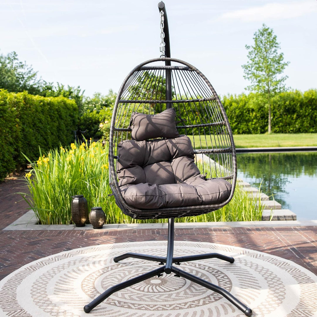 VITA5 Hängesessel mit Gestell - Rattan Egg Chair - Indoor &amp; Outdoor | Entspanne Stilvoll auf Balkon
