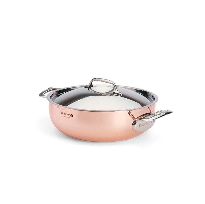 de Buyer - Konischer Bratentopf aus Kupfer PRIMA MATERA mit Henkel und Deckel aus Edelstahl - 28 cm