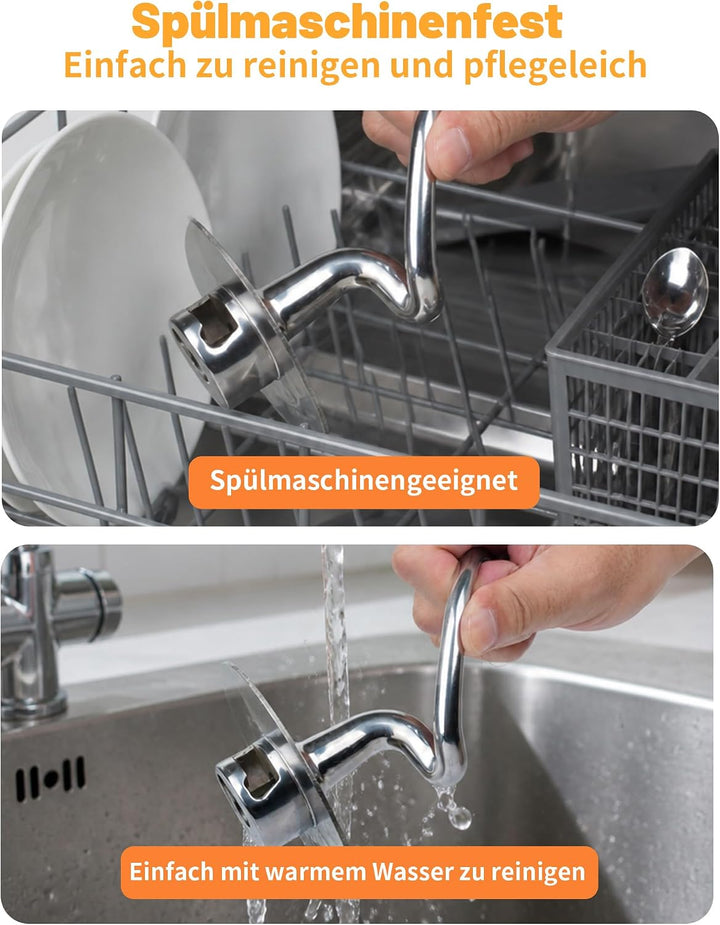 Spiral Knethaken Edelstahl für KitchenAid 4,5–5QT, K45DH Knethaken mit Schutzkappe für KitchenAid 4.