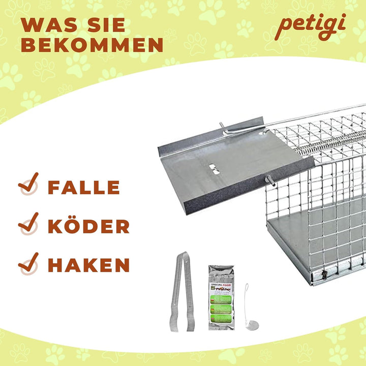 Petigi Tierfalle Lebendfalle für kleine bis mittelgrosse Tiere wie Maus, Katze, Marder, Fuchs, Otter