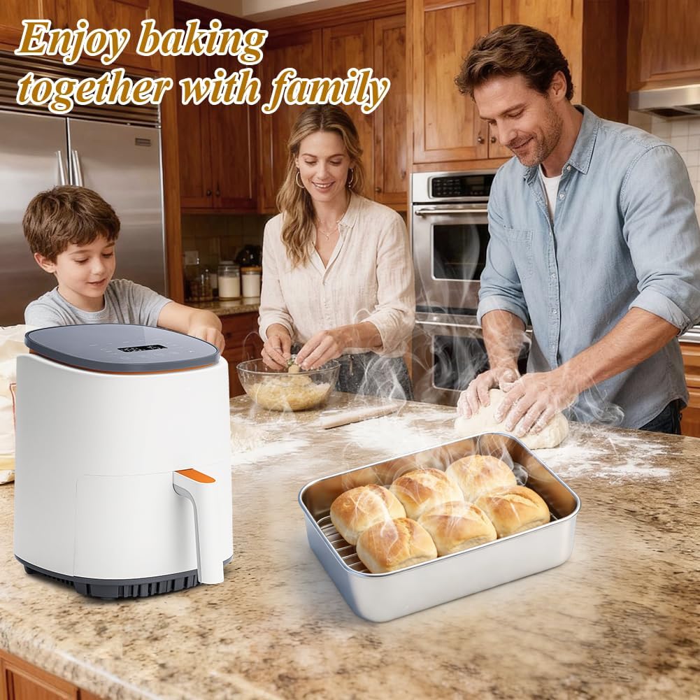 Edelstahl Auflaufform für Airfryer, Bratblech mit Gestell, Dichtdeckel und Hitze-Schutzgriffen, Robu