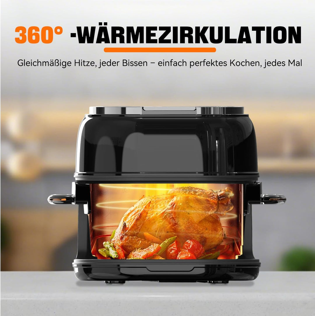 Heissluftfritteuse, 9-in-1 Airfryer 5L Transparenter Frittierkorb, Rapid Air Heisslufttechnologie, T