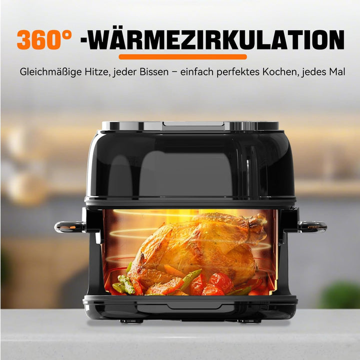 Heissluftfritteuse, 9-in-1 Airfryer 5L Transparenter Frittierkorb, Rapid Air Heisslufttechnologie, T