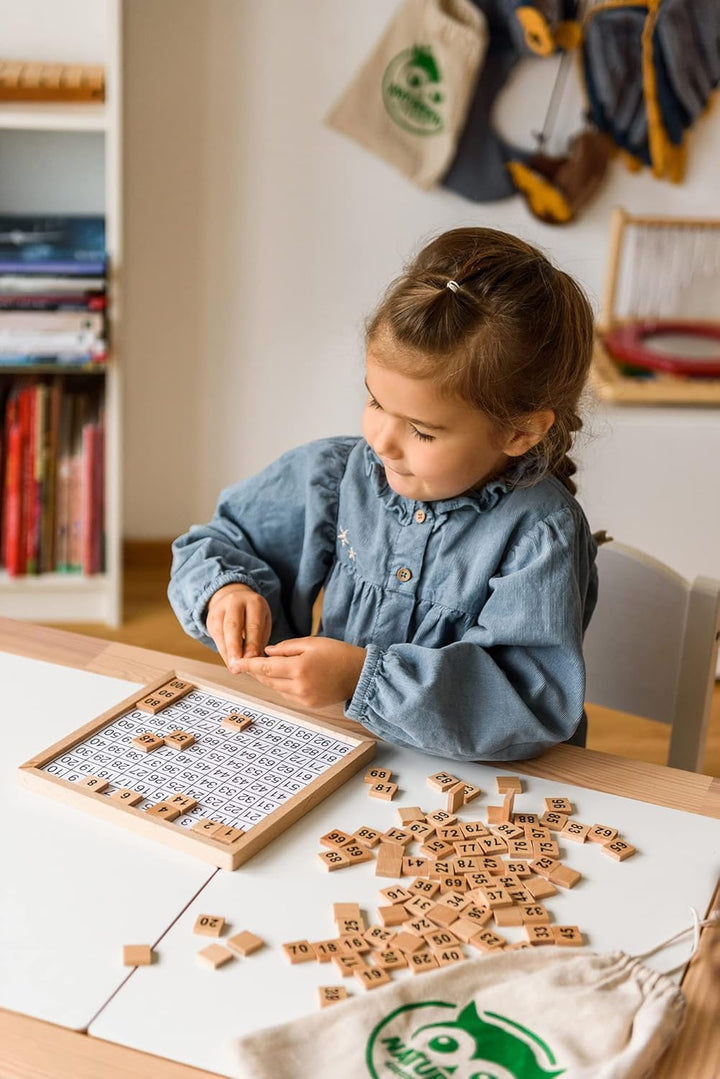 Natureich Hundertertafel Montessori Mathematik Puzzle Spielzeug Holz zum Zahlen Lernen mit Zahlenfel