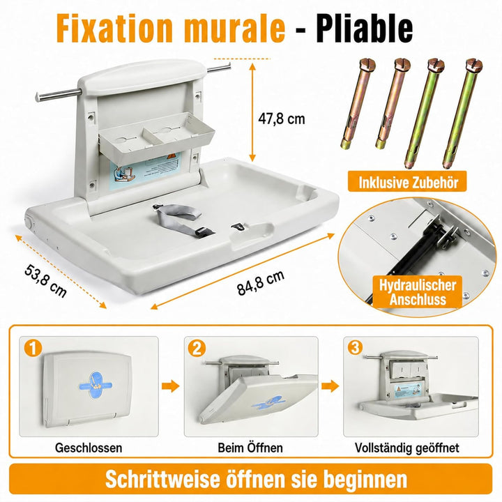 Wickeltisch klappbar Wandmontage, Wandwickeltisch für öffentliche Badezimmer mit verstellbarem Siche