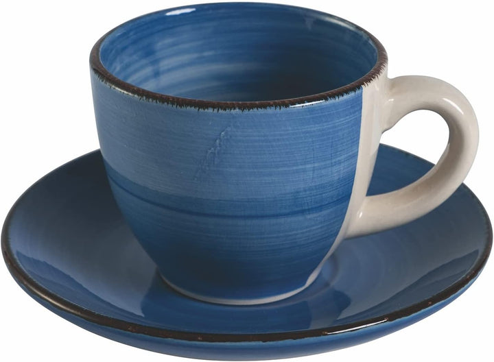 Villa d'Este Home Tivoli 6er Set Kaffeetassen 90 ml mit Untertasse aus Steingut, Baita Acqua