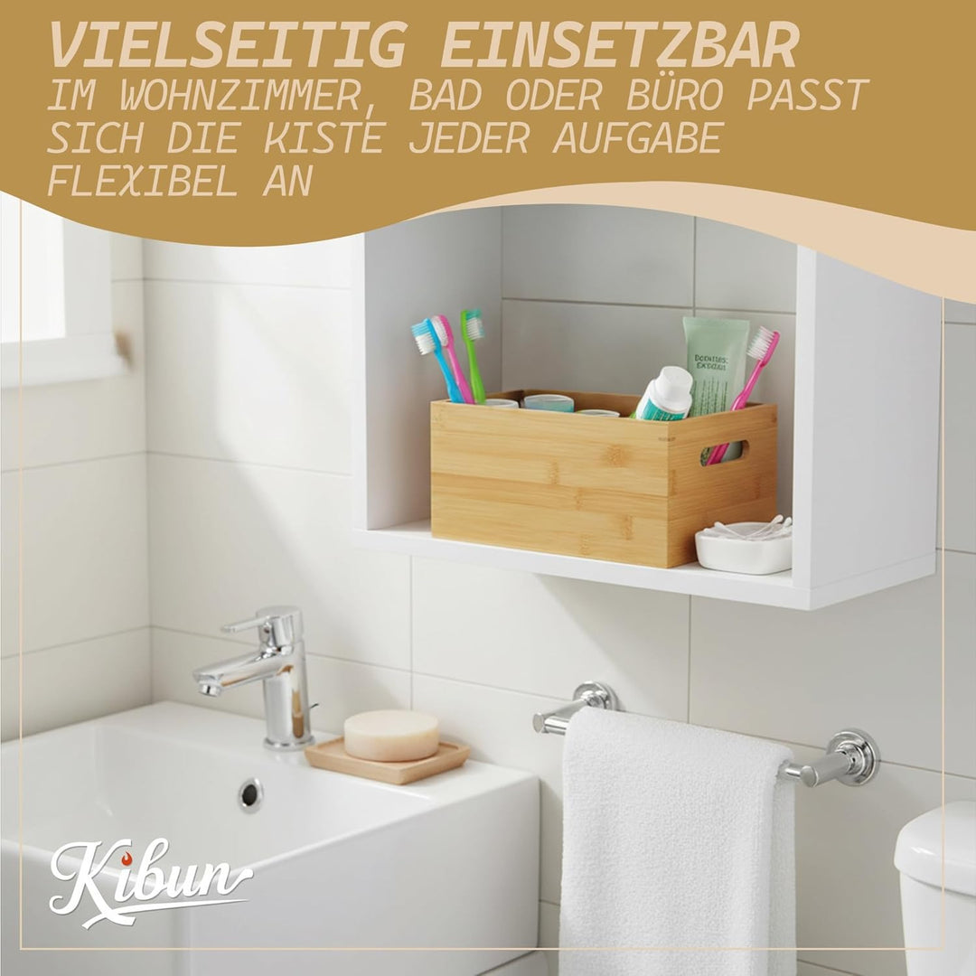 Kibun® Nachhaltige Bambus Holzkiste mit Griffen 30x20x14 cm; stapelbare Aufbewahrungskiste aus Bambu