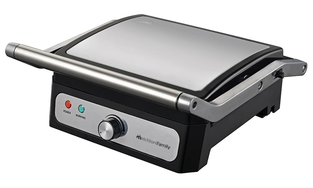 Melchioni Family Elektrische Grillpfanne mit abnehmbaren Keramikplatten, IRIS, Öffnung um 180 °, Pla