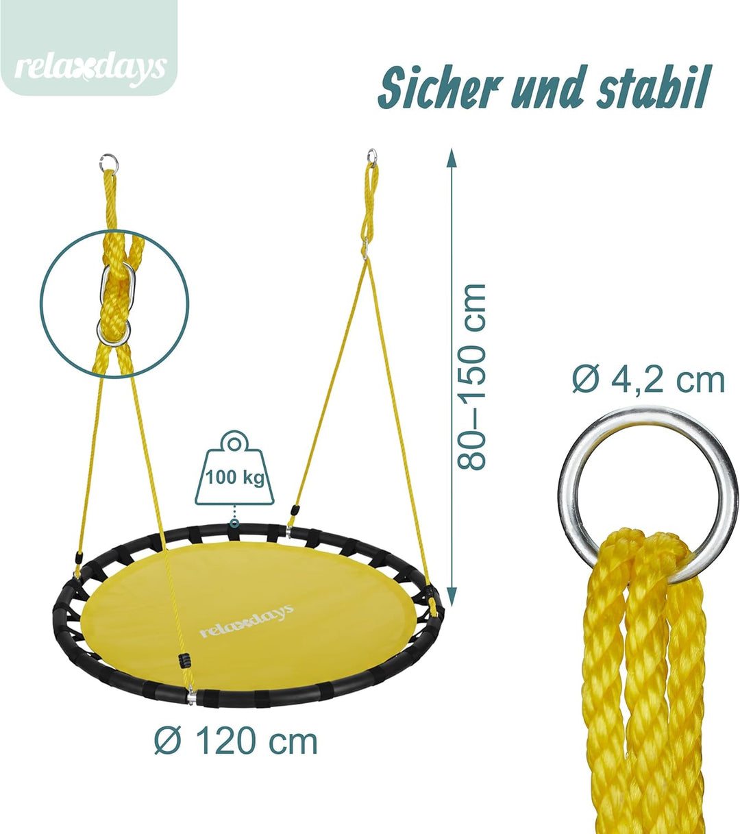 Relaxdays Nestschaukel, runde Hängeschaukel, für Kinder & Erwachsene, verstellbar, draussen, Ø: 120