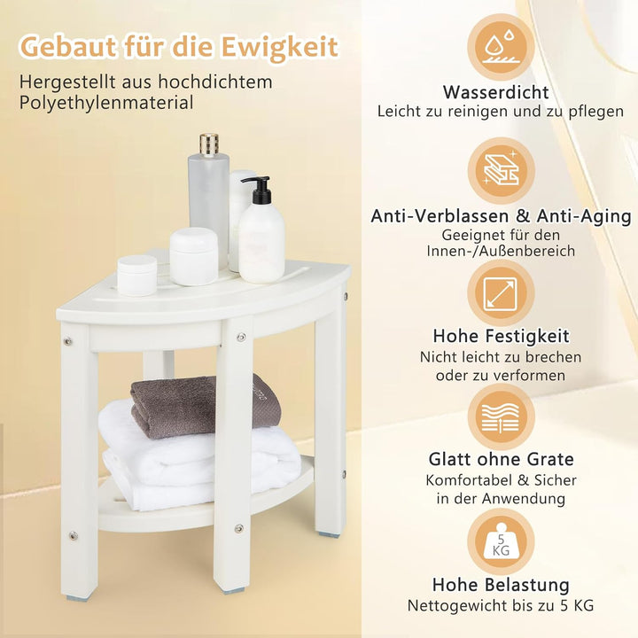 GOPLUS Eck-Badhocker mit Ablage, Duschbank Fächerform, Duschhocker für badzimmer, Balkon, bis 150 kg