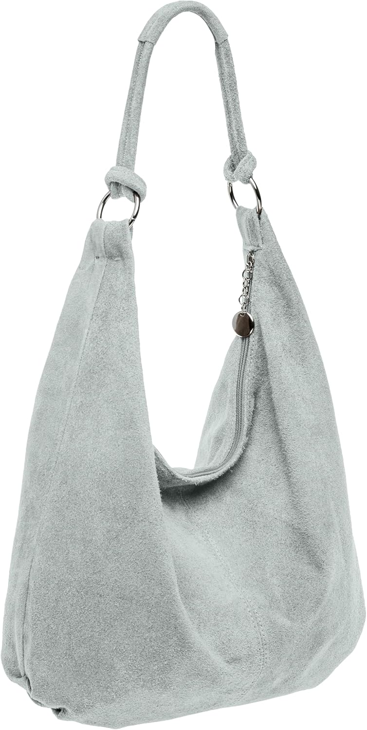 Caspar TL617 grosse Damen Vintage Veloursleder Tasche Hell Grau, Hell Grau