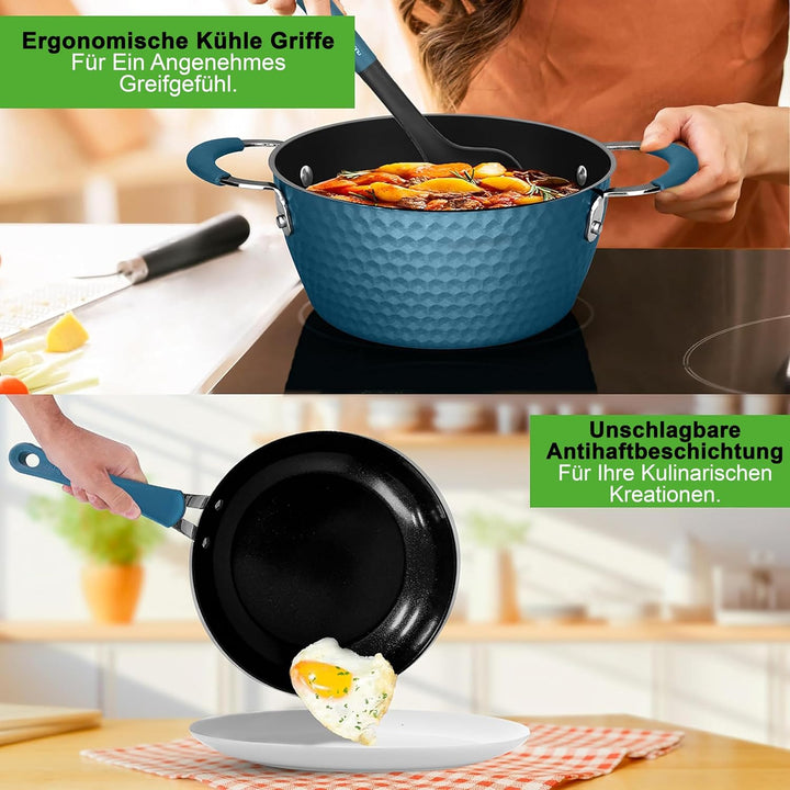 NutriChef Excilon Antihaft-Kochgeschirr, Töpfe und Pfannen Set mit Stielkasserolle, Bratpfannen, Koc
