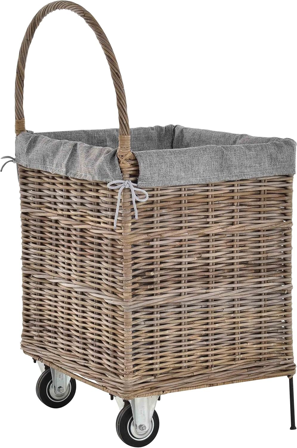 Holzwagen/Kaminholzwagen aus Rattan-Naturrohr/Stabiler Eisenrahmen / 54x44x95 mit Stoffinlett