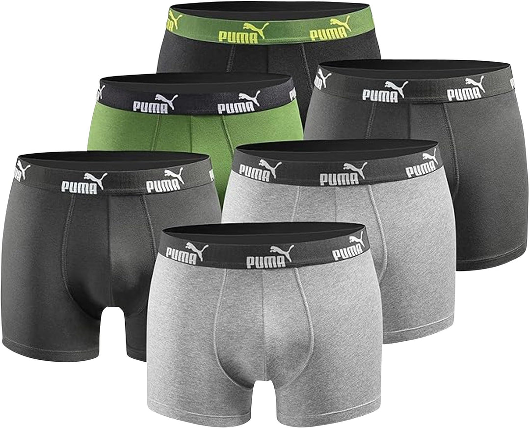PUMA Boxershort 6er Pack Herren Basic Black Limited Edition Green-darkgrey-black-new M, Green-darkgr