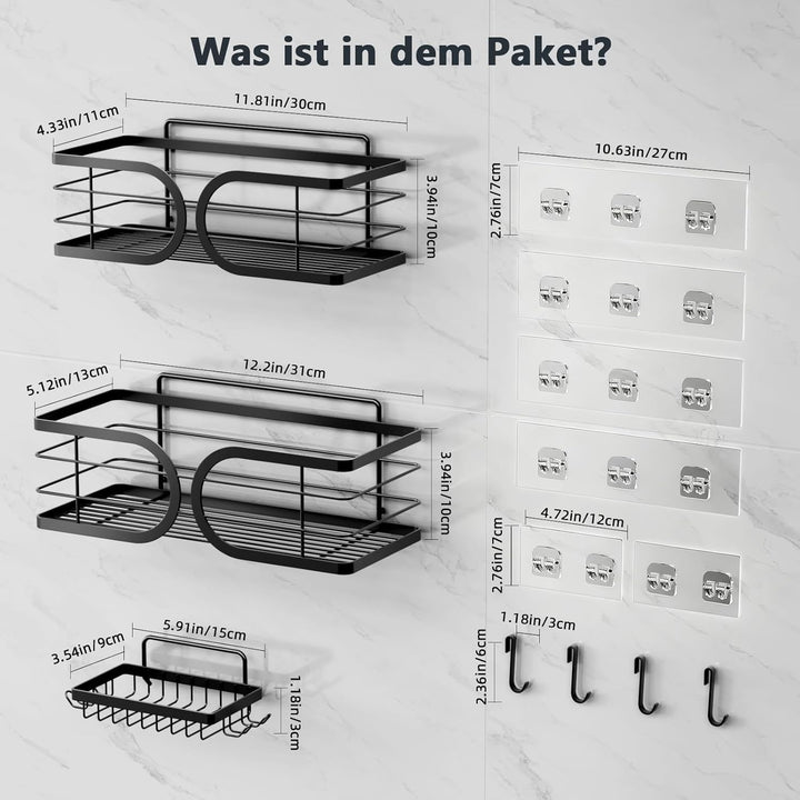 Adurei Duschregal ohne Bohren 3 Stück SUS304 Edelstahl Grosses Fassungsvermögen Hochwertig Rostfrei