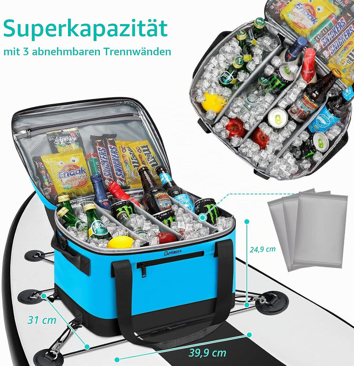 Paddle Board Cooler Wasserdicht, Super Capacity SUP Paddleboard Deck Cooler mit Schultergurt &amp; 6 ela