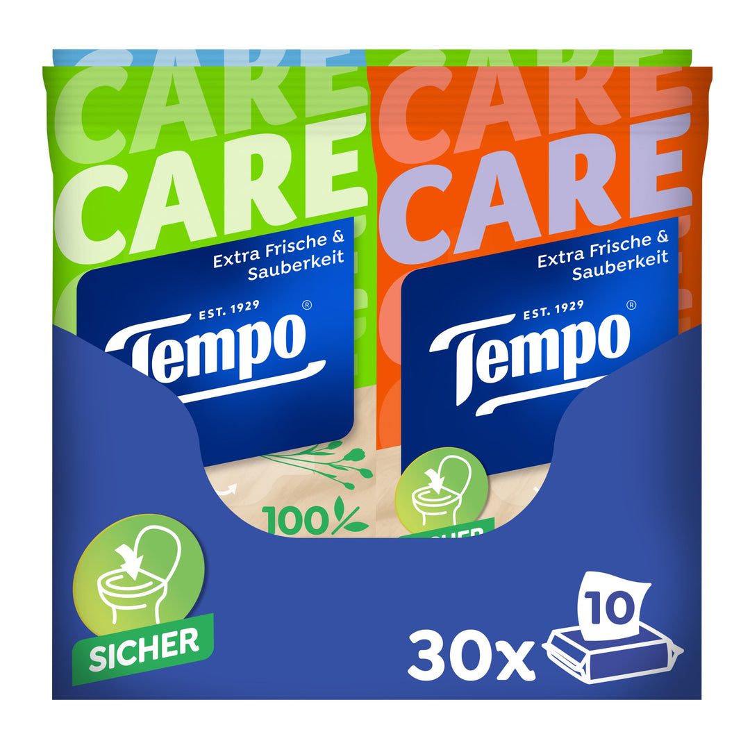 Tempo Sanft und Pflegend feuchtes Toilettenpapier Travelpack, Riesenpackung, 30 Stück