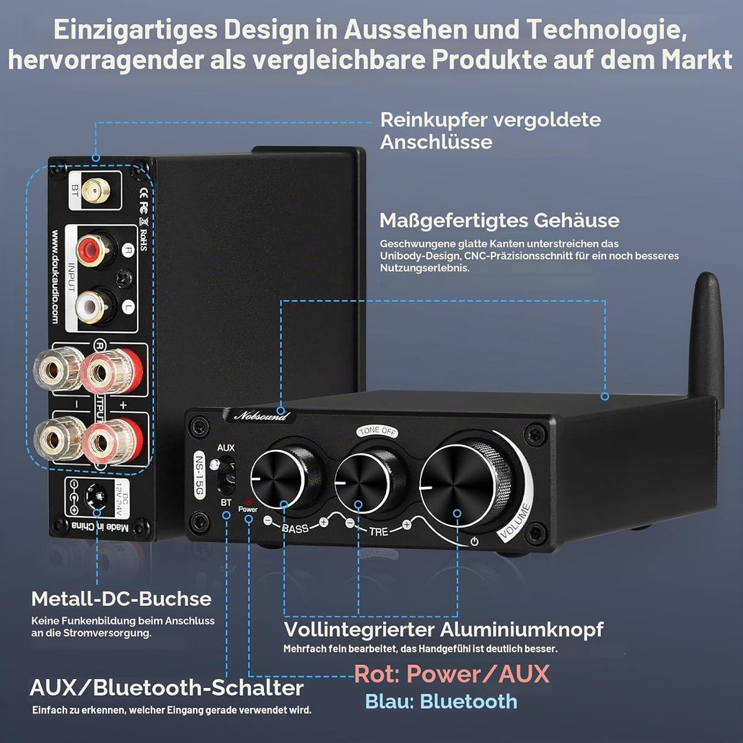 [Neu Aktualisiert] Nobsound 100W + 100W Mini Bluetooth Digital Verstärker HiFi-Stereo-Audio-2-Kanal-