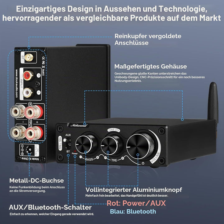[Neu Aktualisiert] Nobsound 100W + 100W Mini Bluetooth Digital Verstärker HiFi-Stereo-Audio-2-Kanal-