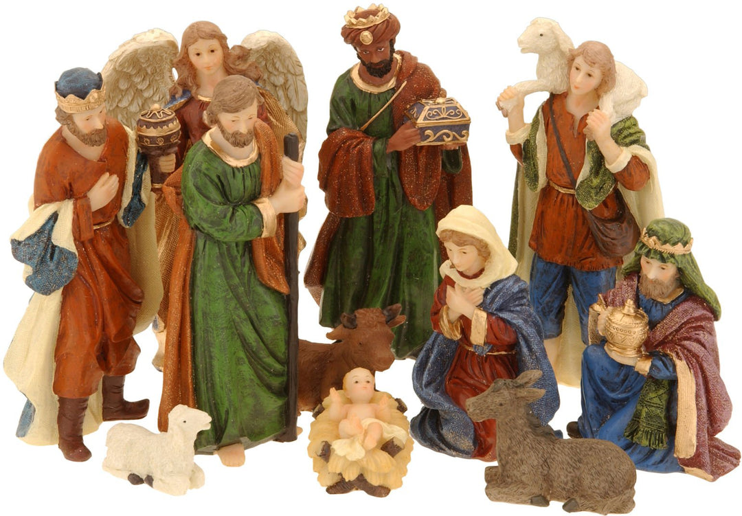 Spetebo Weihnachtskrippe Figuren handbemalt 11er Set - Grösse M / 2,5 cm bis 9 cm - 11 detailgetreue
