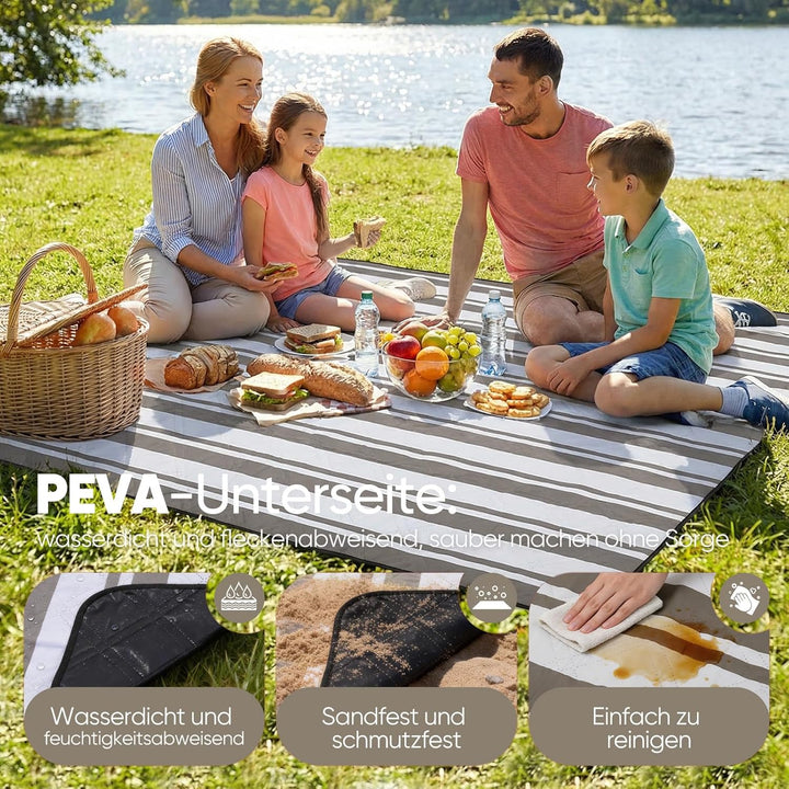 Sekey Picknickdecke Wasserdicht 200x200 cm, Stranddecke Sandfrei | Gepolstert, Dreischichtige Strukt