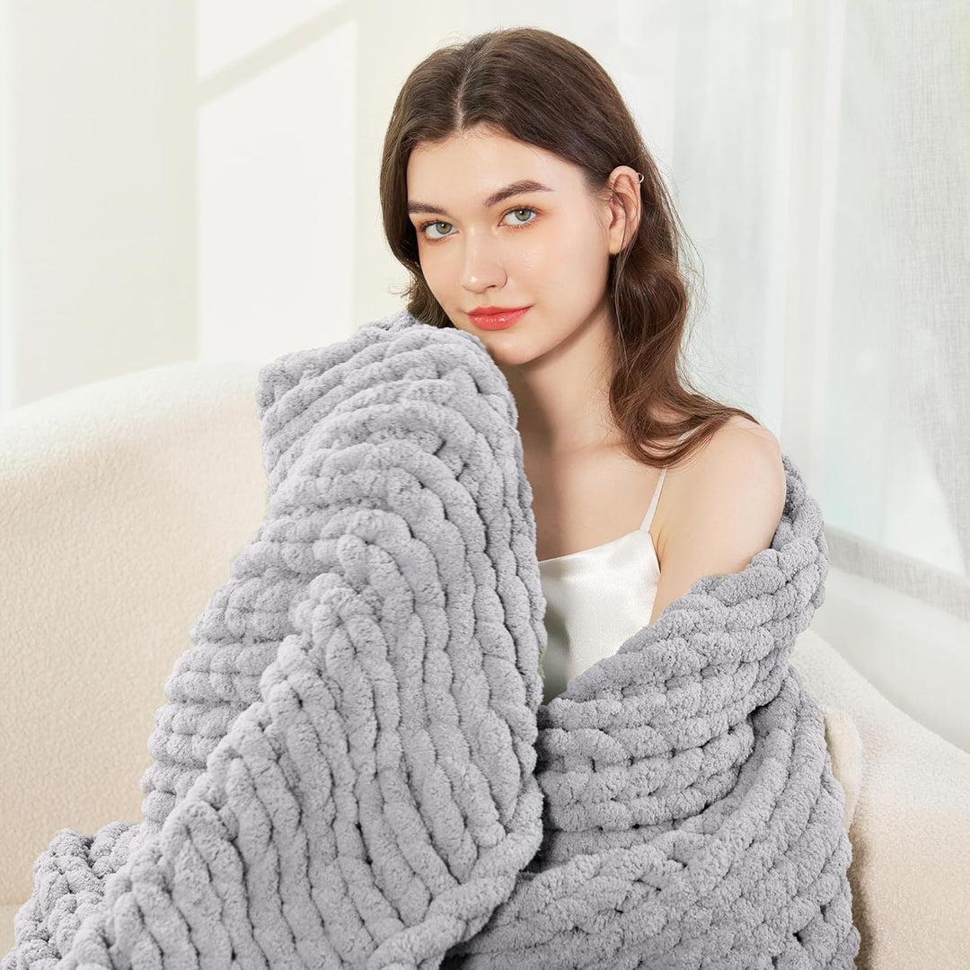 Admitrack Grobstrickdecke, 100% Handgestrickte Chenille-Wohndecke für Sofa und Wohn-Deko, weiche und