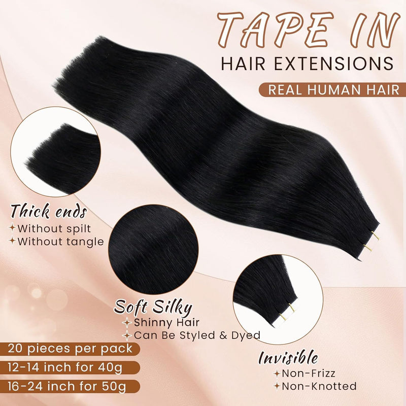 Hetto Tape Extensions Echthaar 55cm Schwarz Haarverlängerung Tape in Echthaar Remy Tape in Extension