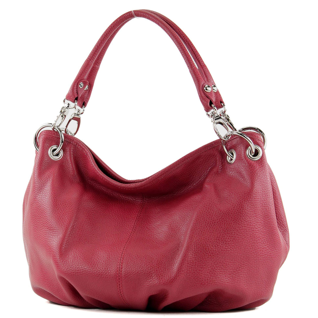 modamoda de - IT40 - ital. Damen Schultertasche aus Leder Dunkelrot Leder, Dunkelrot Leder