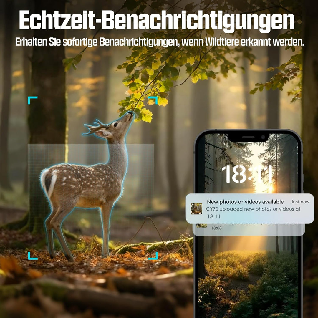 CEYOMUR 4G LTE Wildkamera Solar, 48MP Live Übertragung Wildkamera mit Handyübertragung App, 5200 mAh