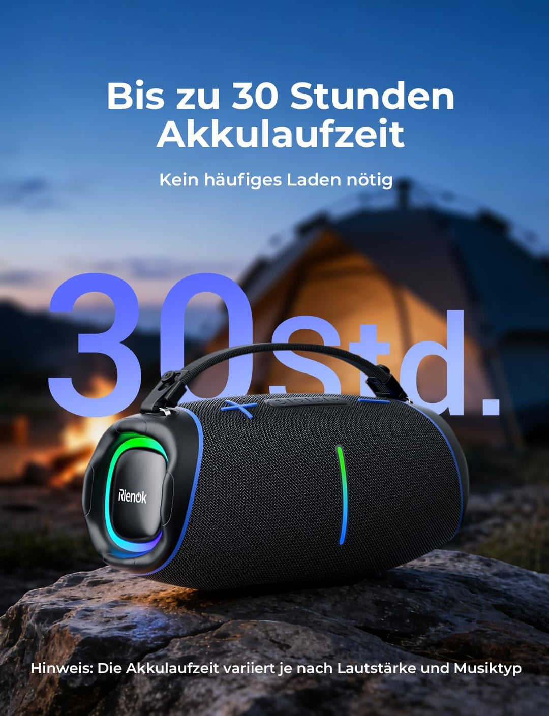 RIENOK 100W Bluetooth Lautsprecher mit 2+2 Channel, 30 Std. Laufzeit Musikbox Support USB TF und AUX